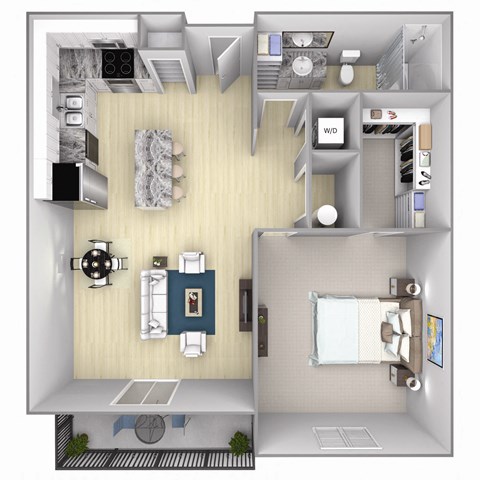 Floor plan for 1 bed, 1 bath, 720 sqft